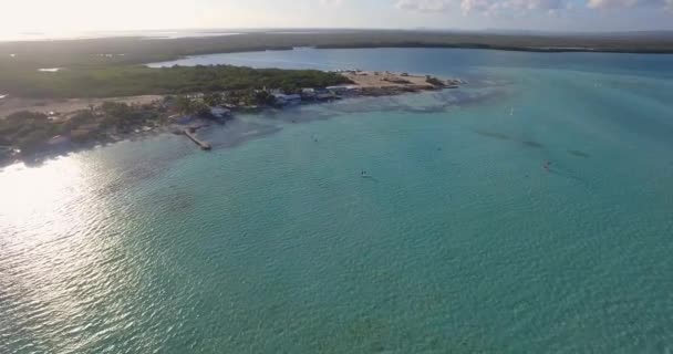 Folk Står Upp Och Paddlar Lac Bay Bonaire Flygskott — Stockvideo