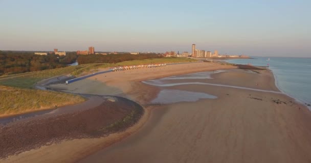 Aérien Boulevard Plage Ville Vlissingen Coucher Soleil — Video