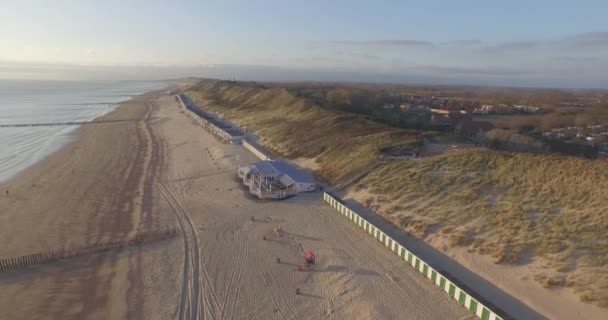 Légi Strand Között Vlissingen Dishoek Naplementekor — Stock videók