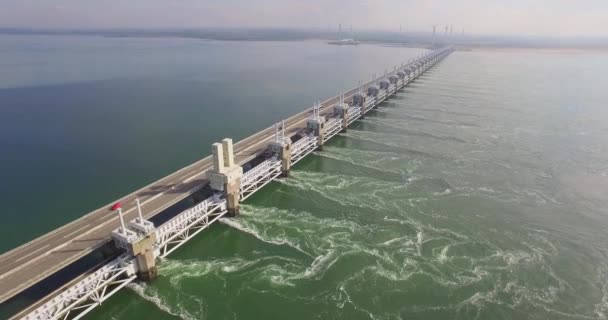 Aerial Famous Storm Surge Barrier South West Netherlands — Stock Video