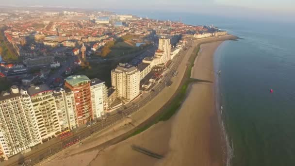 Aerial Boulevard Beach City Vlissingen Sunset — Stock Video