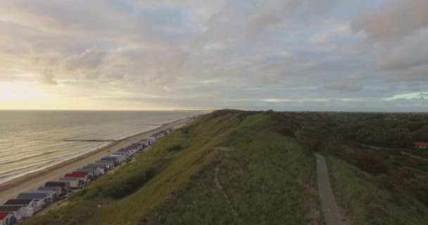 Antenne Der Strand Zwischen Vlissingen Und Dishoek Bei Sonnenuntergang — Stockvideo