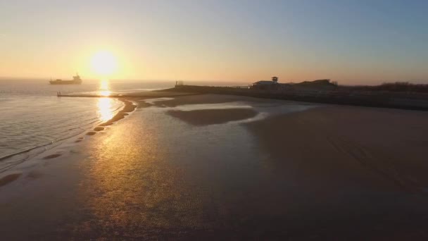 Aérien Boulevard Plage Ville Vlissingen Coucher Soleil — Video