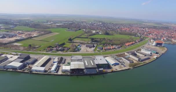 Aerial Διάσημη Ψαρόπολη Λιμάνι Yerseke Στην Ολλανδία — Αρχείο Βίντεο