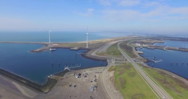 Aerial Famous Storm Surge Barrier South West Netherlands — Stock Video