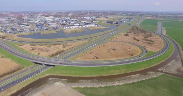 Lotnictwo Węzeł Trójstronny Autostrady Pobliżu Goes Holandia — Wideo stockowe