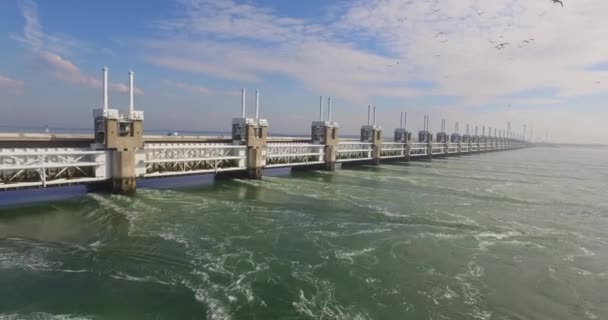 Aerial Famous Storm Surge Barrier South West Netherlands — Stock Video