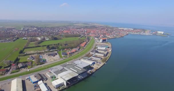 Aerial Διάσημη Ψαρόπολη Λιμάνι Yerseke Στην Ολλανδία — Αρχείο Βίντεο