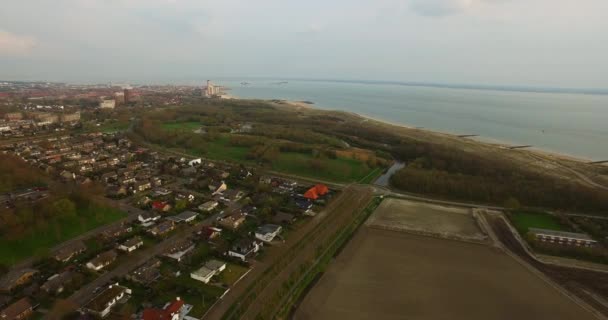 Luchtfoto Stad Vlissingen Aan Noordzee Bij Zonsondergang — Stockvideo
