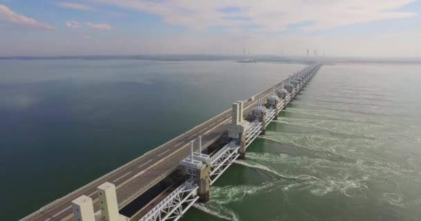 Aerial Híres Vihar Túlfeszültség Gát Dél Nyugati Hollandiában — Stock videók