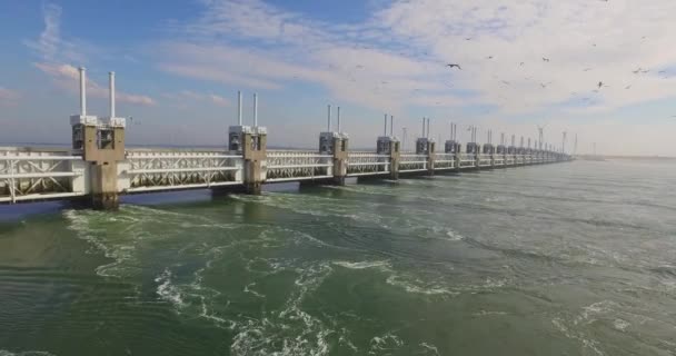 Aerial Famous Storm Surge Barrier South West Netherlands — Stock Video