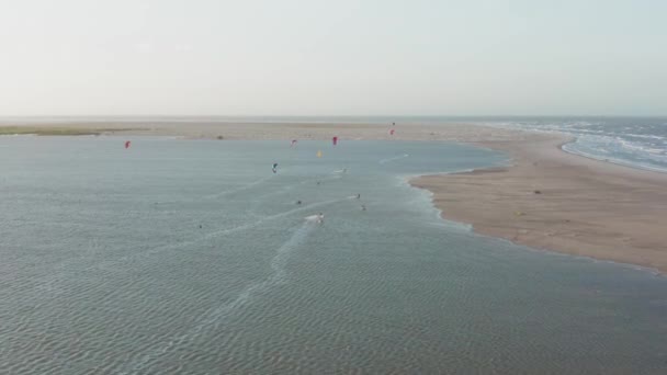 Aerial Kitesurfers Lagoon Atins Northern Brazil — Stock Video