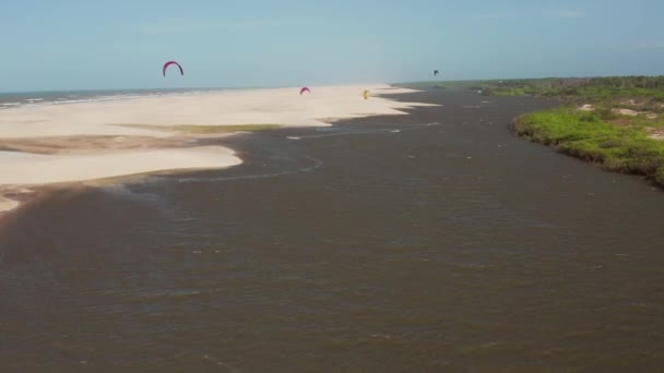 Aérea Kitesurf Delta Del Río Parnaiba Norte Brasil — Vídeos de Stock