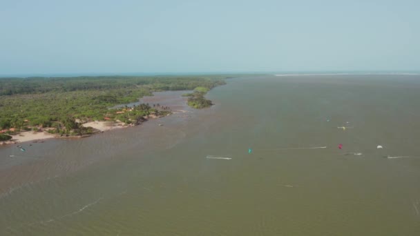 Aerial Kitesurfing Parnaiba Folyó Deltájában Észak Brazíliában — Stock videók