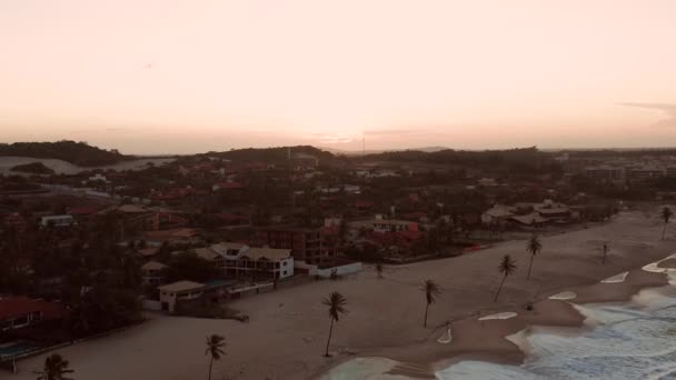 Aerial Famosa Cidade Para Kitesurf Cumbuco Brasil Tiro Durante Pôr — Vídeo de Stock