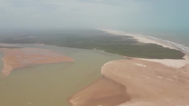Aerial Kitesurfing River Delta Parnaiba Northern Brazil — Stock Video