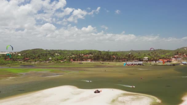 Vzduch Slavná Laguna Pro Kitesurfing Cauipe Brazílii — Stock video