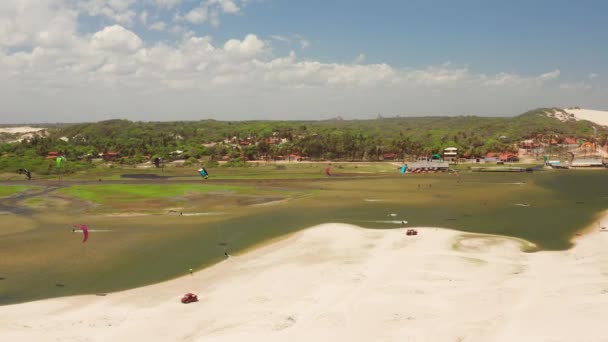 Воздушный Знаменитая Лагуна Кайтсерфинга Кауфманн Бразилии — стоковое видео