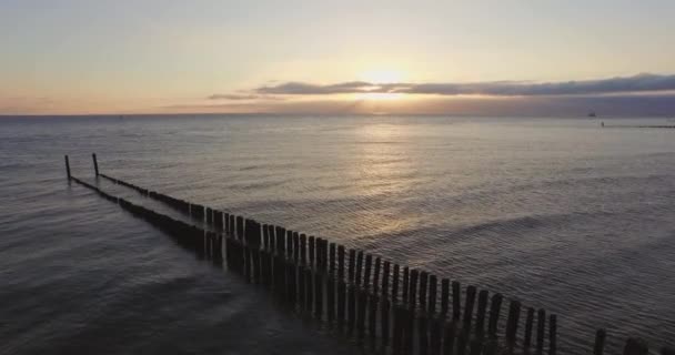 Aerial Wave Breakers Beach Zeeland Netherlands — Stock Video