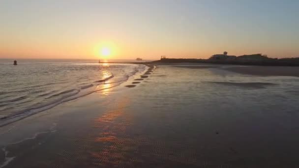 Aérea Bulevar Playa Ciudad Vlissingen Atardecer — Vídeos de Stock