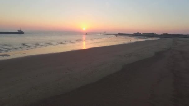 Повітряне Повітря Бульвар Пляж Місто Вліссінген Під Час Заходу Сонця — стокове відео