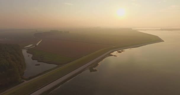 Antenne Deiche Und Küste Der Oosterschelde Niederlande Gefilmt Während Eines — Stockvideo