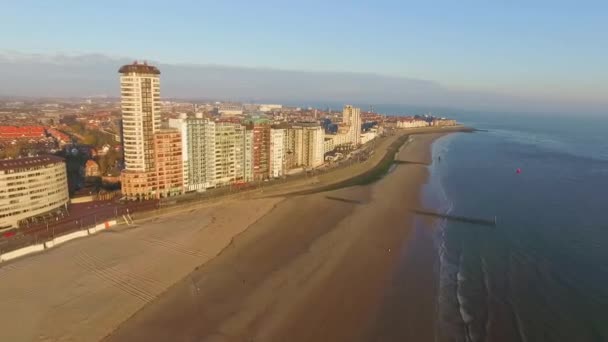 Aerial Bulwar Plaża Miasto Vlissingen Podczas Zachodu Słońca — Wideo stockowe