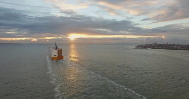 Aérien Boulevard Plage Ville Vlissingen Coucher Soleil — Video