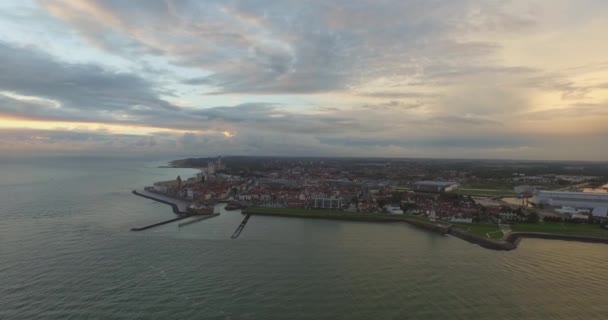 Légi Sugárút Strand Város Vlissingen Naplementekor — Stock videók