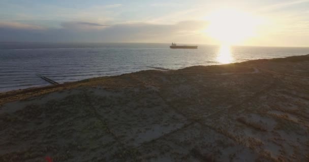 Flygfoto Stranden Mellan Vlissingen Och Dishoek Vid Solnedgången — Stockvideo