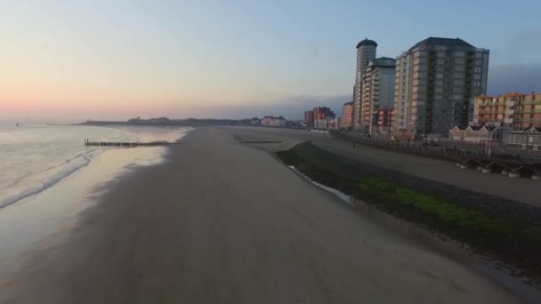 Antenne Boulevard Strand Und Stadt Vlissingen Bei Sonnenuntergang — Stockvideo