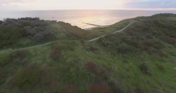 Luchtfoto Het Strand Tussen Vlissingen Dishoek Bij Zonsondergang — Stockvideo