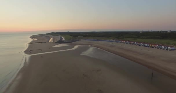 Aerea Spiaggia Tra Vlissingen Dishoek Durante Tramonto — Video Stock