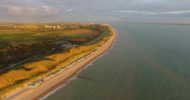 Légi Strand Között Vlissingen Dishoek Naplementekor — Stock videók