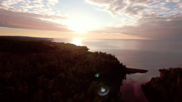 Tiro Aéreo Pôr Sol Lago Superior — Vídeo de Stock