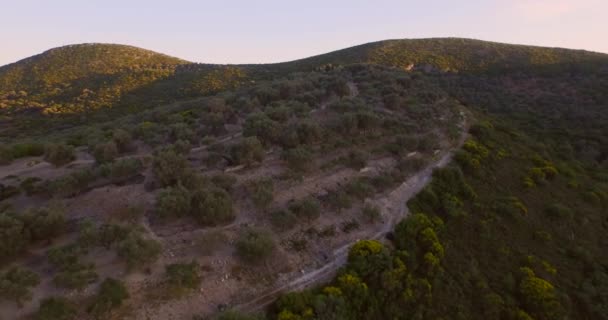 Aerial Góry Greckiej Wyspy Samos Podczas Zachodu Słońca — Wideo stockowe