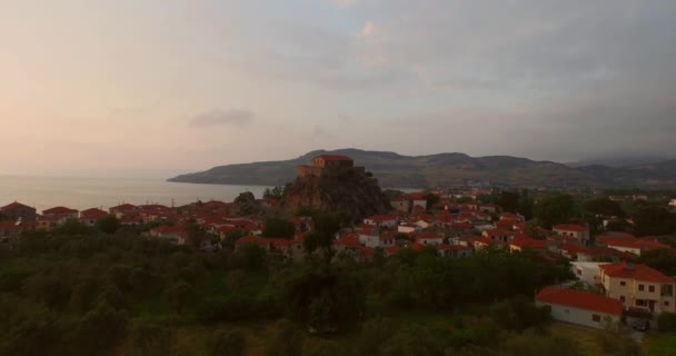 Vue Aérienne Coucher Soleil Ville Petra Lesbos Grèce — Video