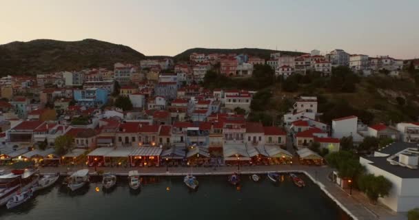 Flygfoto Den Historiska Staden Pythagorion Samos — Stockvideo