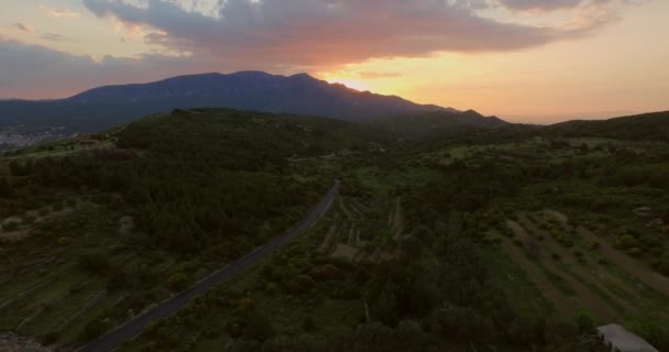 Antenne Sonnenuntergang Den Bergen Der Griechischen Insel Samos — Stockvideo