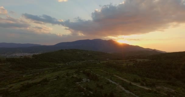 Aérien Coucher Soleil Dans Les Montagnes Île Grecque Samos — Video