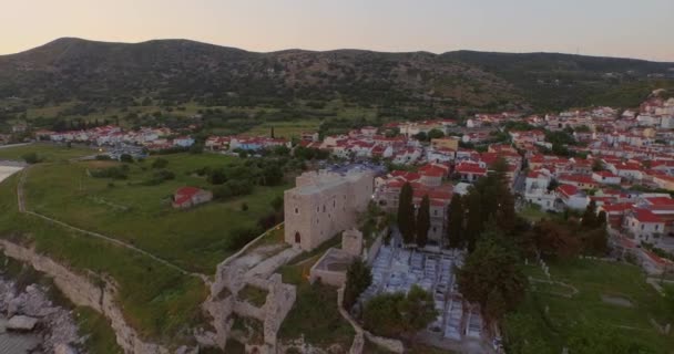 Luftaufnahme Die Historische Stadt Pythagorion Auf Samos — Stockvideo