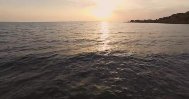 Aérien Ville Molyvos Sur Île Lesbos Coucher Soleil — Video