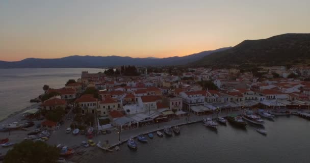 Flygfoto Den Historiska Staden Pythagorion Samos — Stockvideo