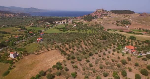 Aerial Historical Town Molyvos Lesbos — 图库视频影像