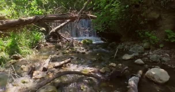 Воздух Небольшой Водопад Лесу Острове Самос — стоковое видео
