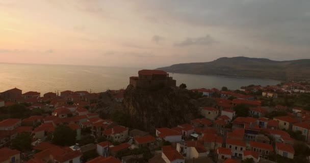 Vue Aérienne Coucher Soleil Ville Petra Lesbos Grèce — Video