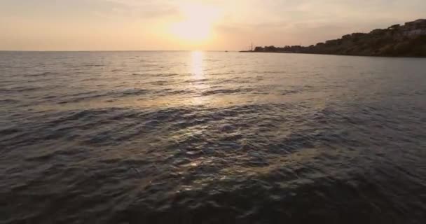 Aérien Ville Molyvos Sur Île Lesbos Coucher Soleil — Video