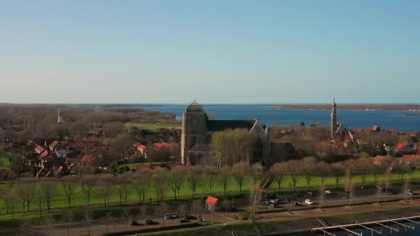 Aerea Centro Storico Veere Con Vecchio Porto Chiese Una Giornata — Video Stock