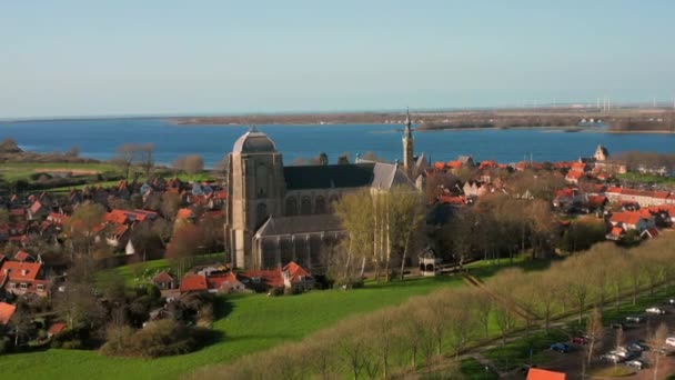 Luftaufnahme Die Historische Stadt Veere Mit Einem Alten Hafen Und — Stockvideo