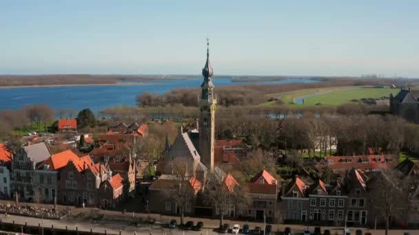 Luftaufnahme Die Historische Stadt Veere Mit Einem Alten Hafen Und — Stockvideo